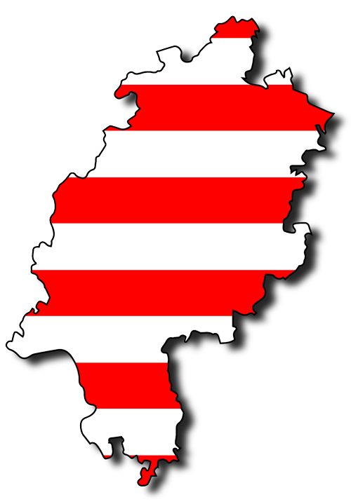 Umriss des Landes Hessen in Rot und Weiß